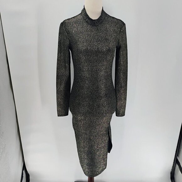 Club L London Gold & Black Dress Size 12 brand metallic bodycon textured sequin - Picture 5 of 14